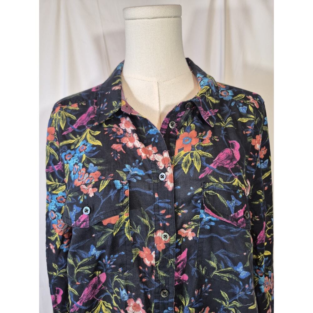Sundance Onyx Floral Joy Cotton Shirt Whimsical Birds Multicolor Large - Picture 3 of 10